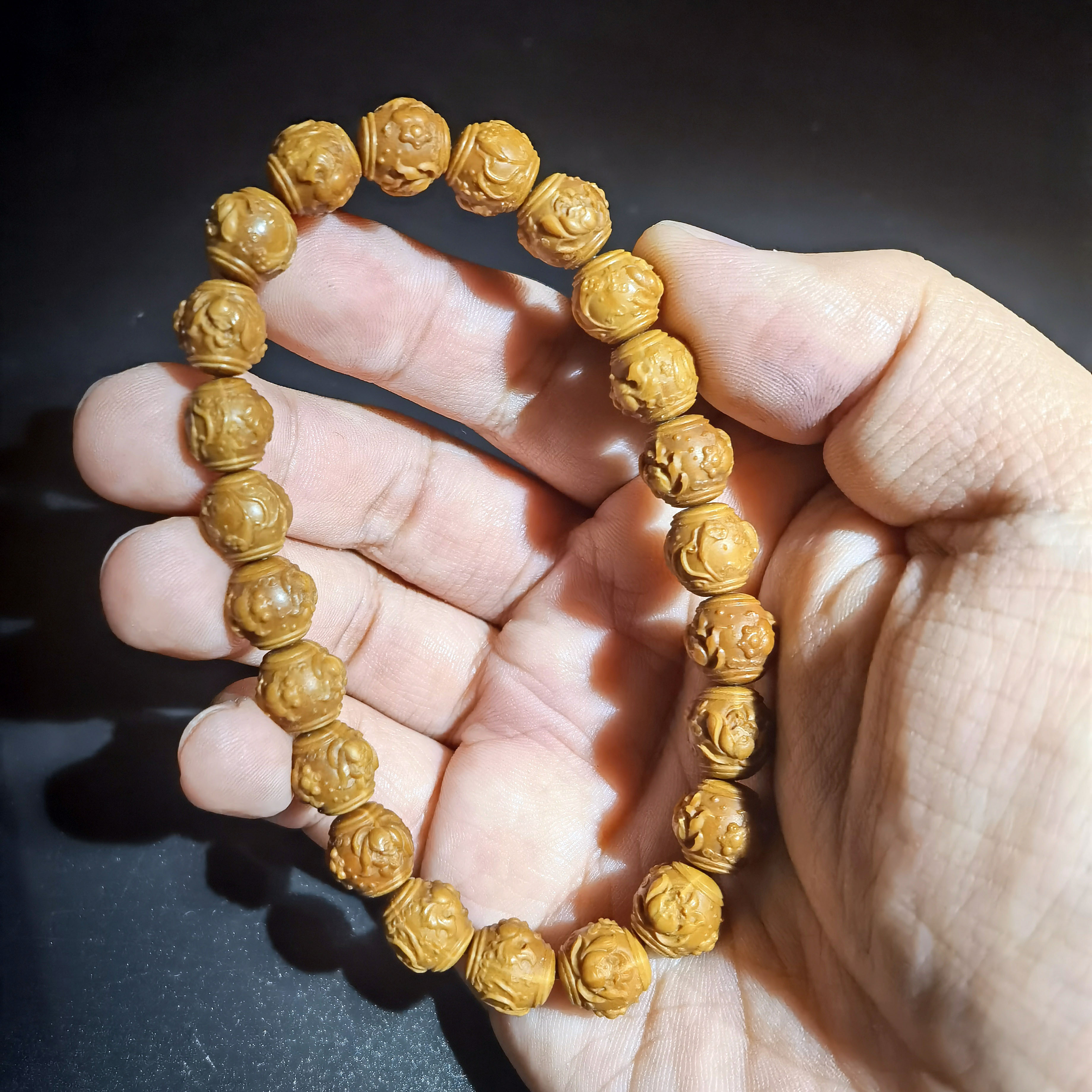 潘家园 猴头核桃荷塘月色精雕款民族风单圈手串手链