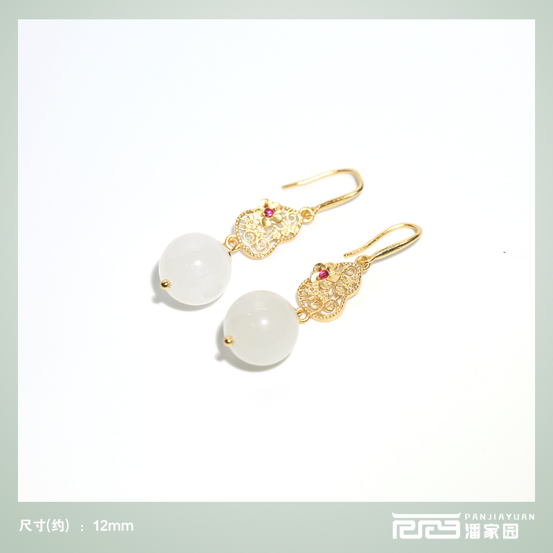 和田玉圆珠设计款耳饰12mm SYN-FSYN107