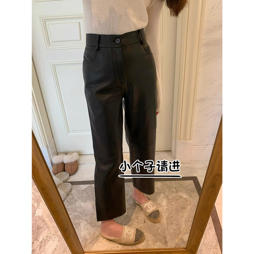 今年流行的爆款裤子黑色秋冬小个子145显高高腰七分显瘦PU皮裤女8