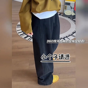 145小个子八分高腰宽松显瘦阔腿运动卫裤 新款 ins 女春季 黑色弯刀裤