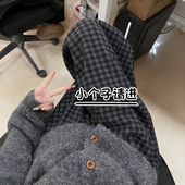 毛呢格子阔腿休闲裤 女秋冬加绒145小个子宽松显瘦垂感八分直筒裤