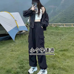 裤 运动裤 女夏薄款 子八分阔腿美式 降落伞登山冲锋裤 145小个子工装