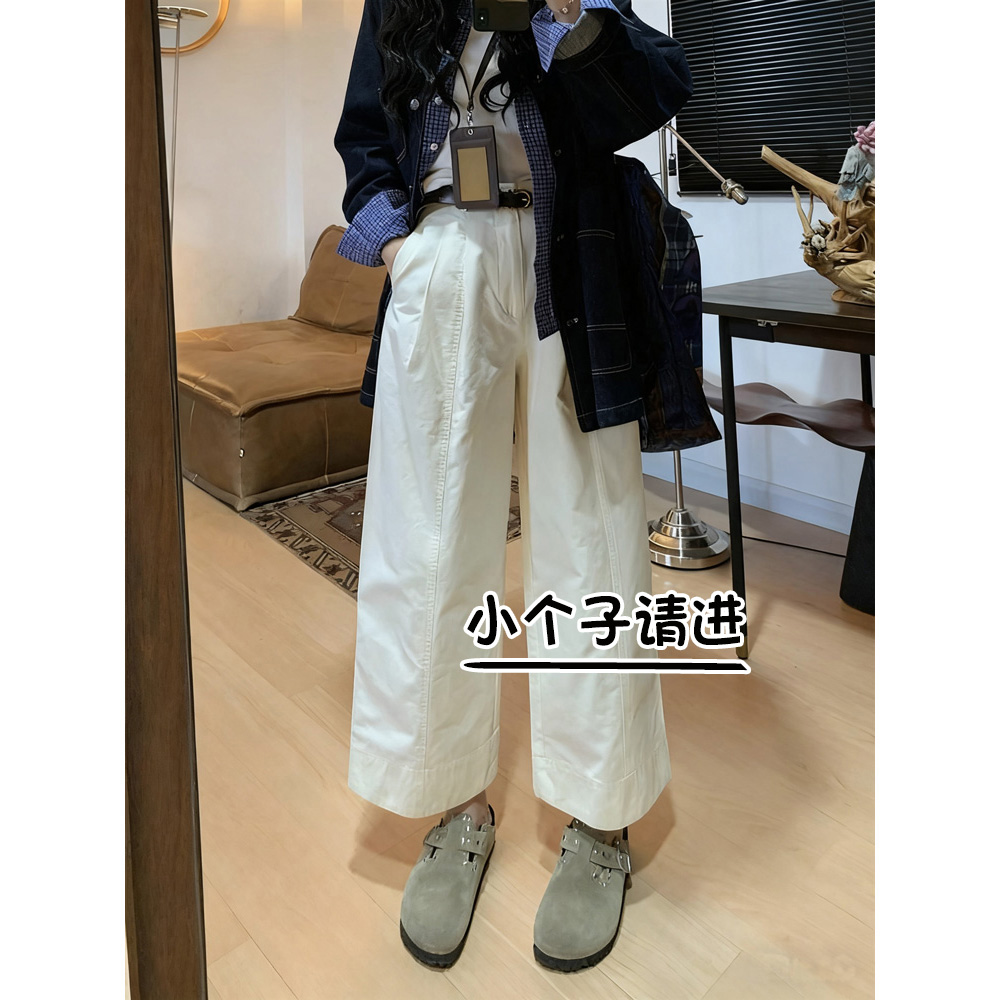 日系八分弯刀工装裤女秋新款高腰显瘦145小个子水洗棉休闲阔腿裤9