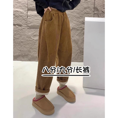 高腰小个子八分145咖色卫裤