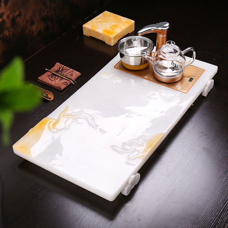 功夫欧式石头茶盘全自动嵌入式整套家用玉石茶台排水茶海简约智能