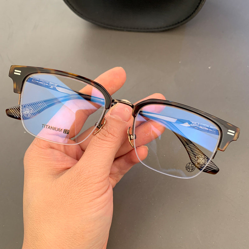 马吉他眼镜框架新品纯钛超轻猫眼金丝边半框复古百搭近视平光镜架