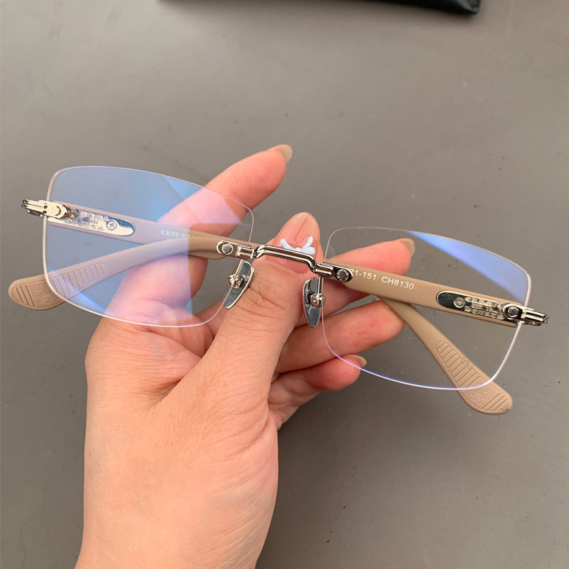 新品眼镜框架无框打孔粗腿个性款商务复古时尚百搭男女近视平光镜