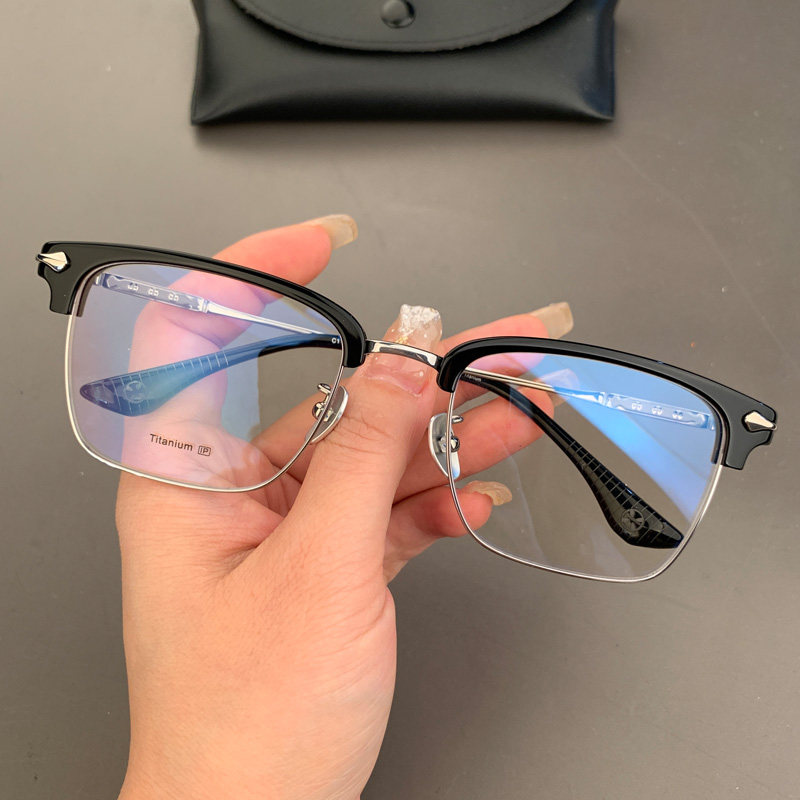 马吉他个性眼镜框架新品纯钛大脸型男女全框眉毛架超轻复古近视镜