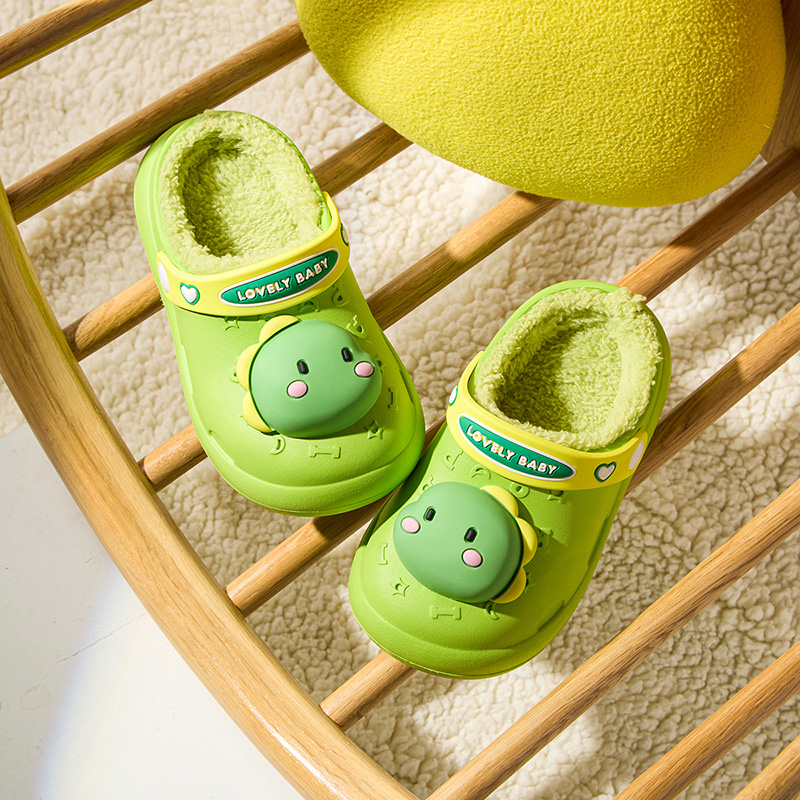 恐龙宝宝棉拖鞋儿童冬季男童女童室内防水婴幼儿小童家居毛毛鞋