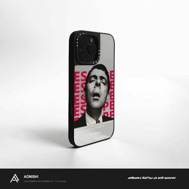 【恶搞憨豆】原创英文苹果16手机壳iPhone15promax新款不会撞的镜子16Pro磁吸防摔15镜面14带补妆镜13pm女爆