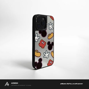 【米奇背影分身】原创苹果16手机壳iPhone15promax新款不会撞的镜子16Pro磁吸防摔15镜面14带补妆镜13pm女爆