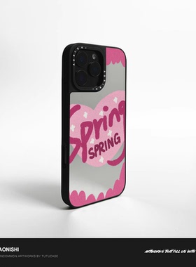 【爱心sprin】原创英文苹果16手机壳iPhone15promax新款不会撞的镜子16Pro磁吸防摔15镜面14带补妆镜13pm女爆