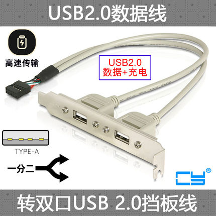 CY 主板9Pin转USB2.0两口扩展线 带螺丝孔固定9针转USB四口挡板线 主板连接线 主机转接线 双口USB线9孔杜邦U