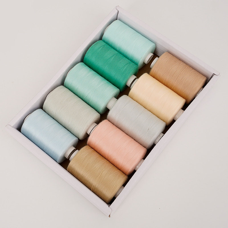 402缝纫线 家用手缝线 浅色系10卷套装1000码 DIY彩线 冷色花线
