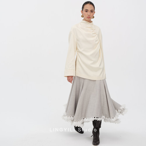 LINGYILI 春秋系列 灵动艺术花瓣边缘设计都市优雅鱼尾半身裙