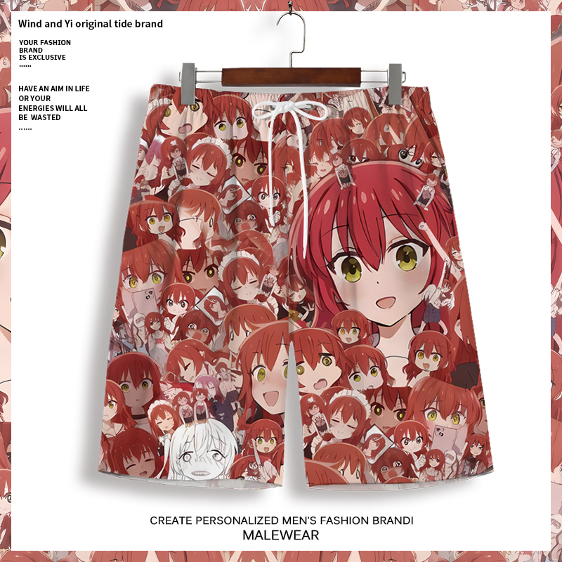 孤独摇滚周边短裤男二次元薄款冰丝沙滩裤cos休闲宽松大码五分裤