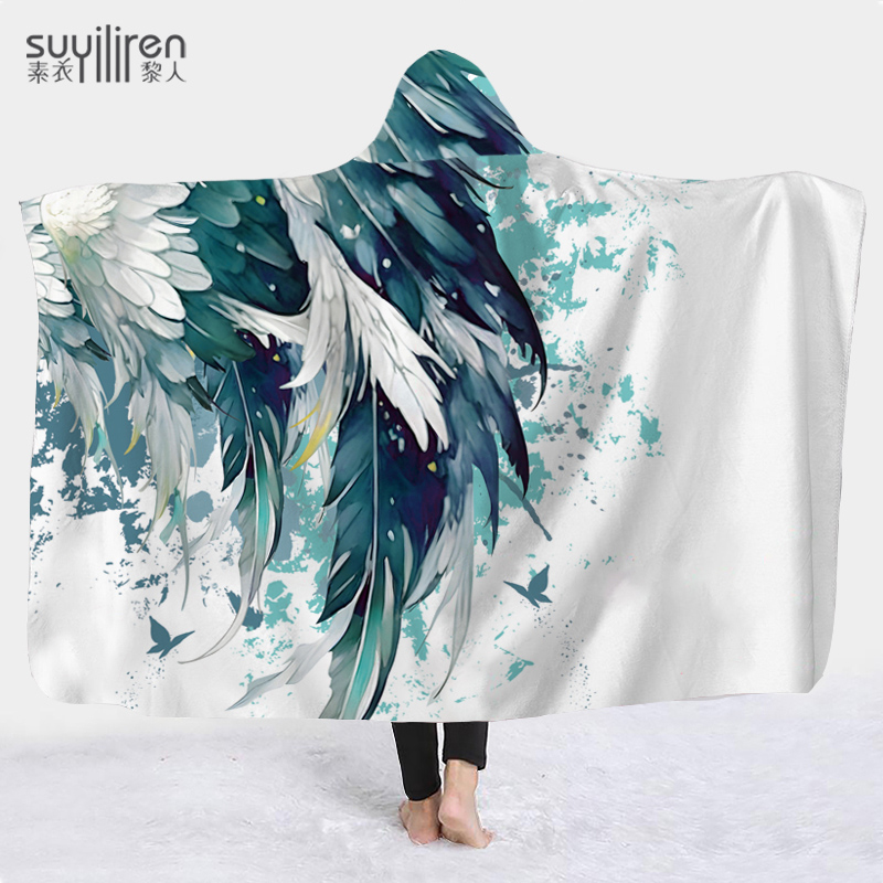 翅膀印花连帽斗篷办公室懒人趴睡神器午睡空调毯冬季新款披肩毛毯