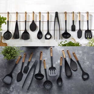 staub铸铁锅专用木柄硅胶铲不粘锅铲炒菜锅铲漏勺汤勺饭勺 牛排夹