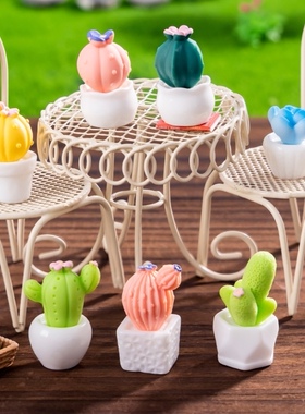 仿真仙人掌多肉盆栽微景观造景园艺树脂桌面小摆件奶油胶diy配件