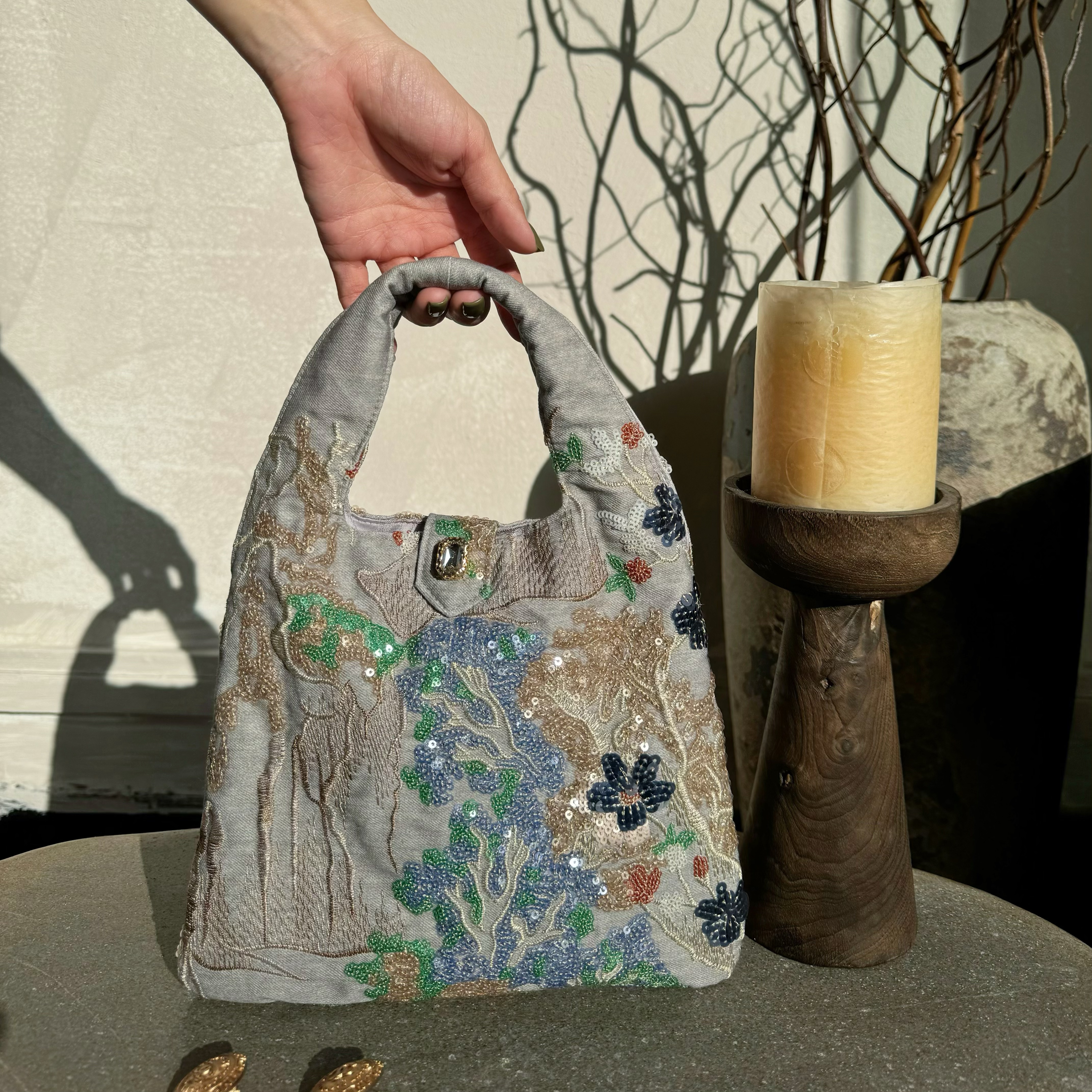 新中式手工刺绣手拎包亮片点缀如星河派对轻奢复古手袋国风手袋