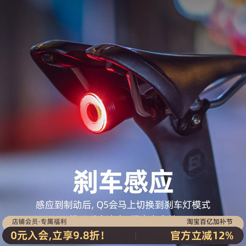 洛克兄弟自行车尾灯智能感应刹车灯骑行装备山地车公路车夜骑尾灯