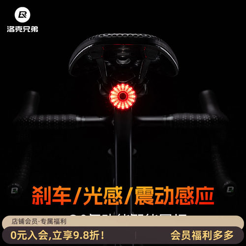 洛克兄弟山地公路自行车夜骑尾灯刹车感应儿童照明灯骑行装备配件