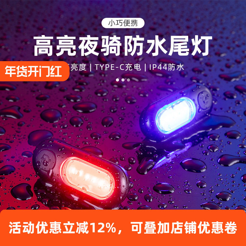 洛克兄弟自行车灯尾灯夜骑行警示灯山地公路车背包灯便携充电配件