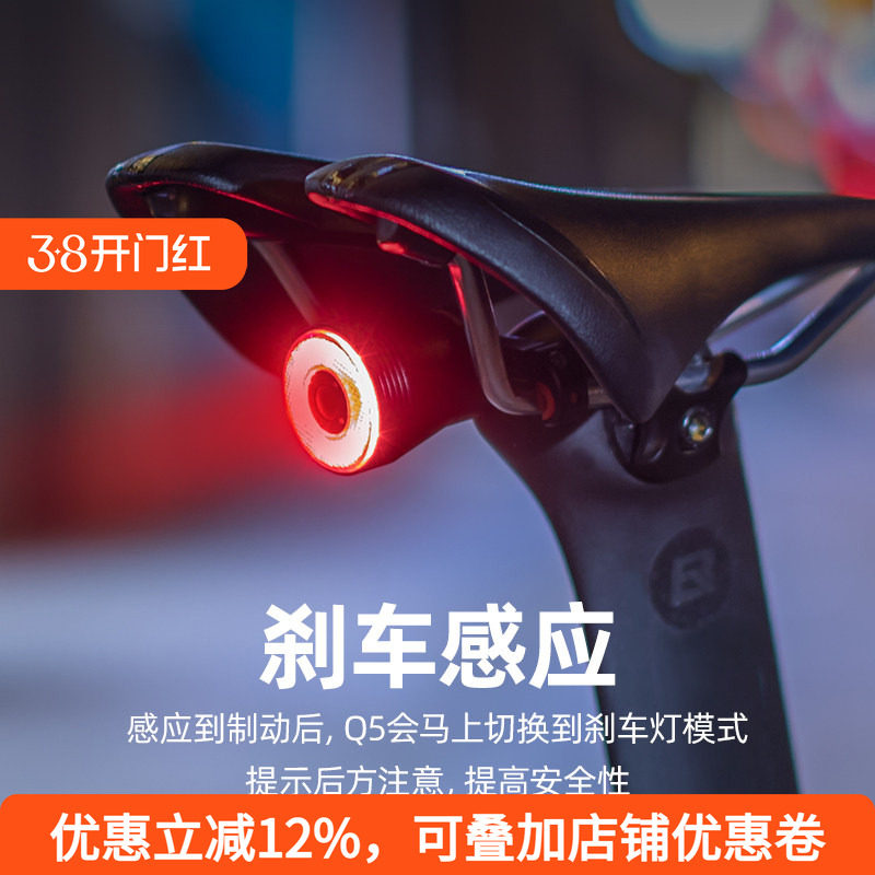 洛克兄弟自行车尾灯智能感应刹车灯骑行装备山地车公路车夜骑尾灯