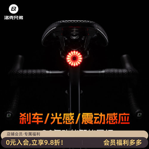 洛克兄弟山地公路自行车夜骑尾灯刹车感应儿童照明灯骑行装备配件