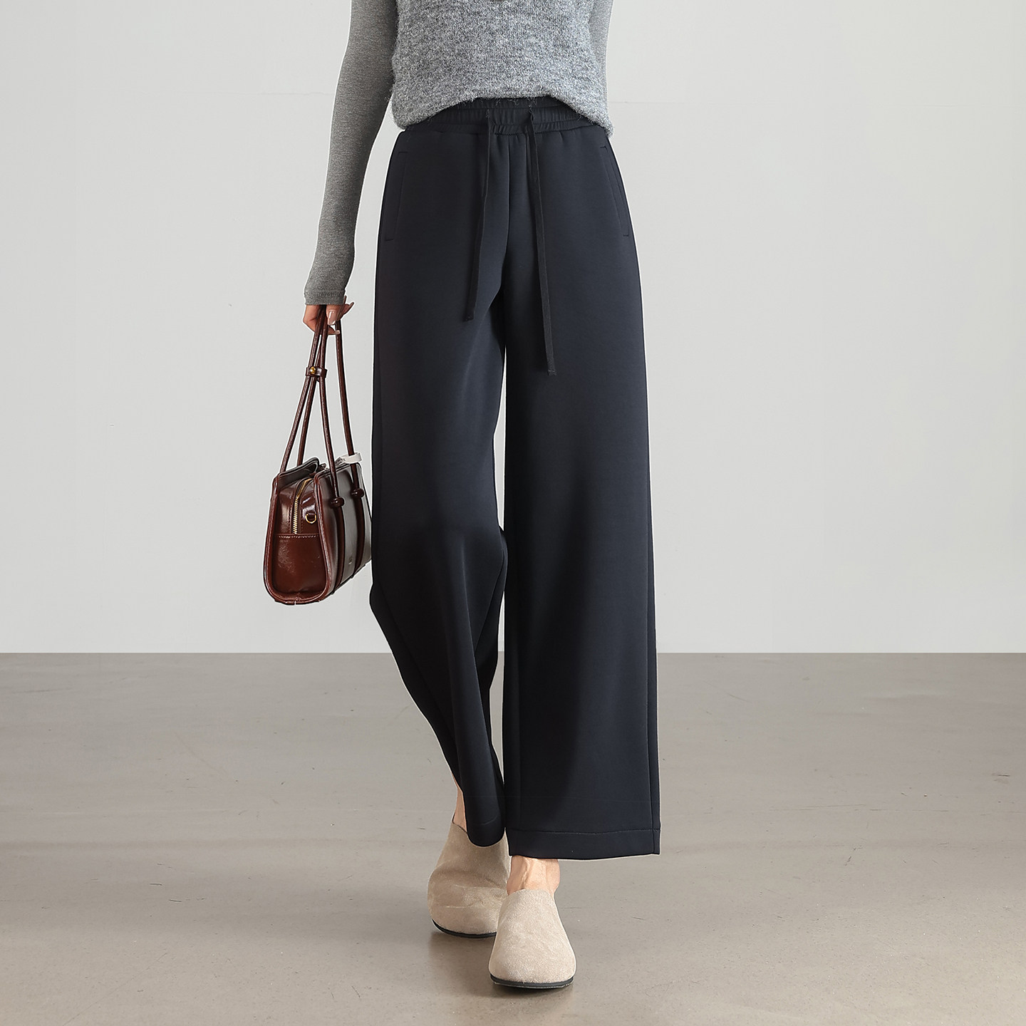 阔腿运动裤女小个子九分2025秋季新款高腰垂感休闲直筒裤宽松卫裤