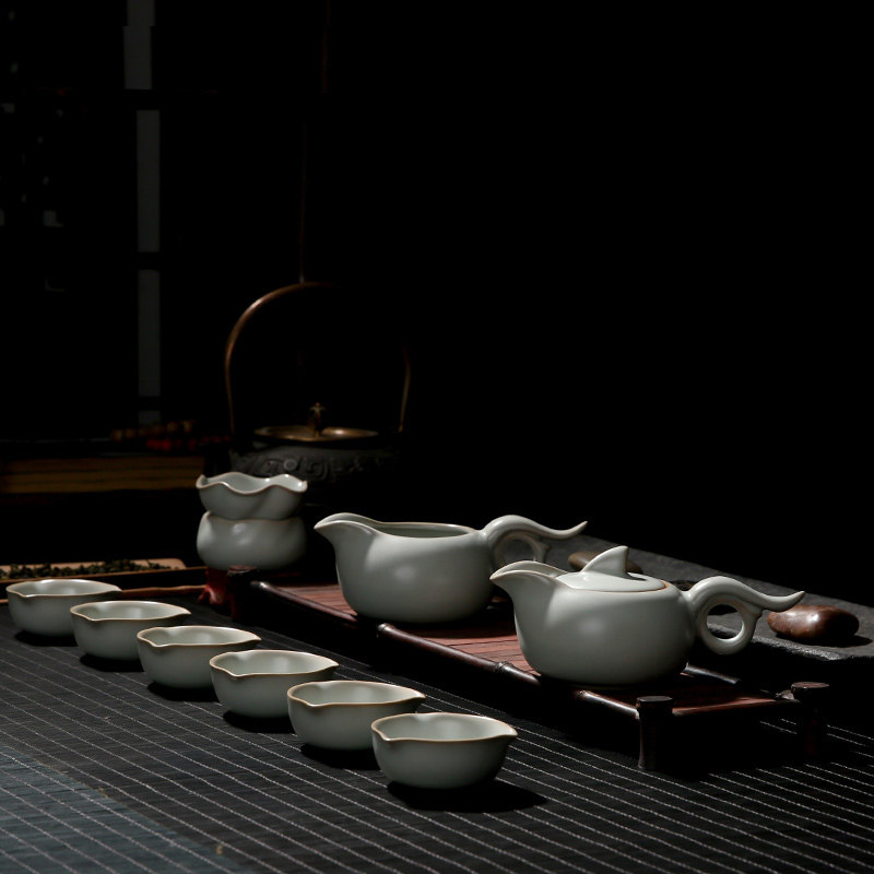 冠杰茶具套装功夫茶具家用简约开片汝窑茶壶台湾茶杯办公陶瓷茶具