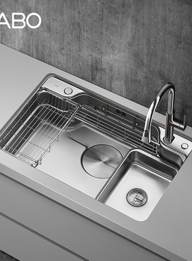 观博GABO 304不锈钢水槽厨房日式大单槽纳米压纹洗菜洗碗池 SC303