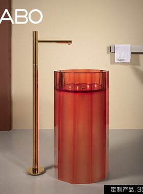 定制 观博GABO 彩色透明树脂立柱盆卫生间落地式洗手面盆 T10231B