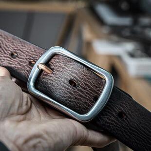 潮男皮带 工装 复古男士 真皮腰带头层牛皮不锈钢手工百搭简约牛仔裤