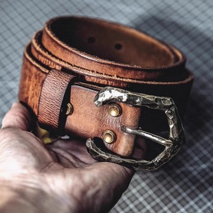 真皮黄铜针扣款 手工做旧美式 复古阿美咔叽植鞣革头层牛皮腰带男士
