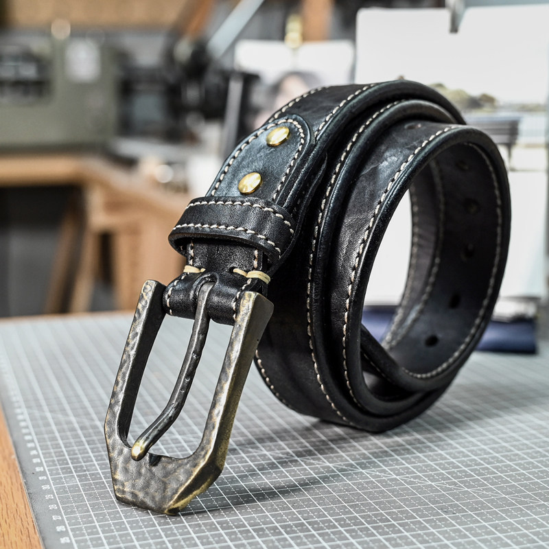 复古加厚皮带手工黄铜扣头男士皮带真皮腰带新款皮带简约百搭针扣