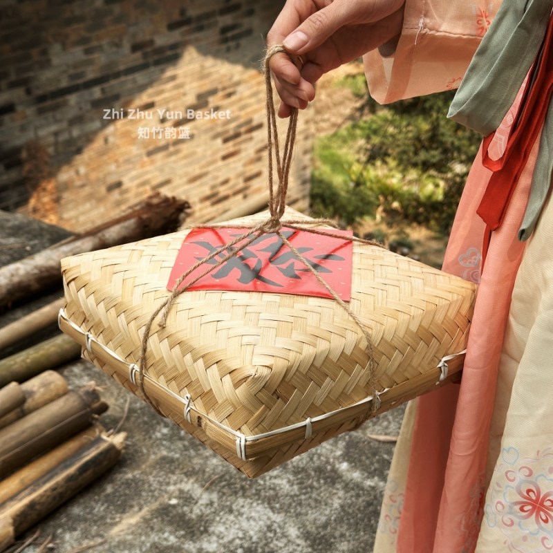 中秋节复古竹篮手工编织礼品空盒节日食品礼盒竹编创意月饼包装盒