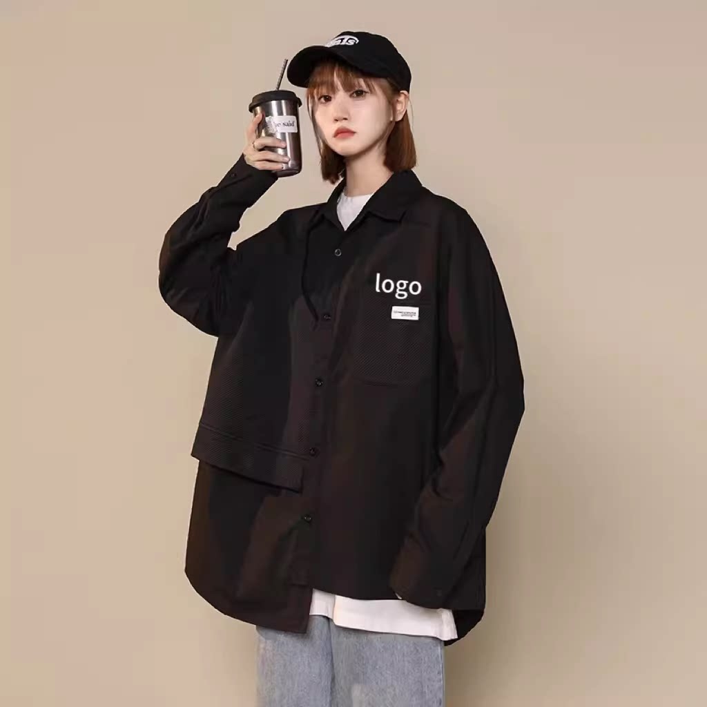 24春秋日系宽松理发店发型师男女假两件衬衫影楼调酒师店工装定制