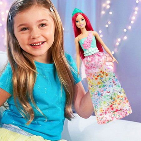 芭比童话世界芭比彩虹公主2022新款皇冠印花群娃娃人偶公仔玩具女