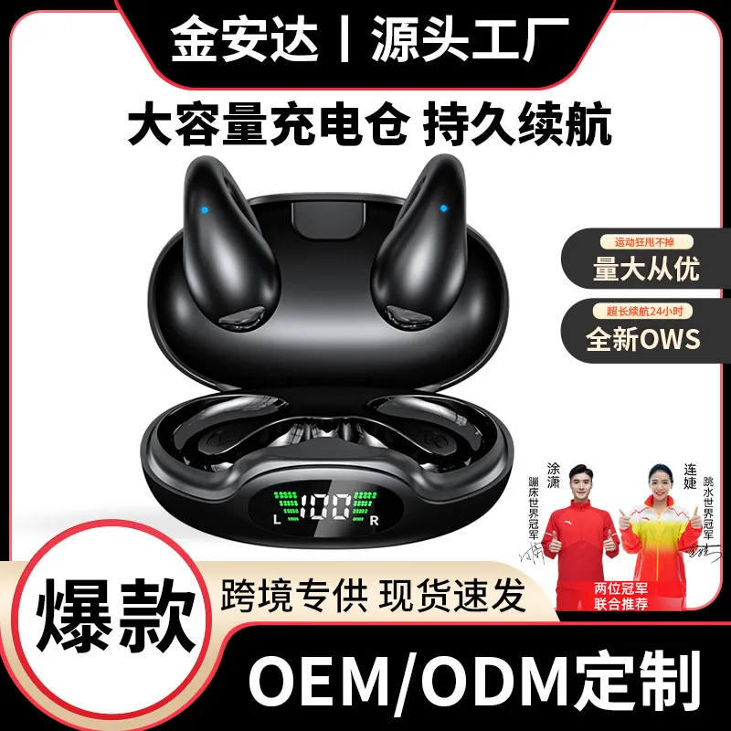 亚马逊爆款蓝牙耳机非骨传导夹耳式耳机运动降噪超长续航电量S19
