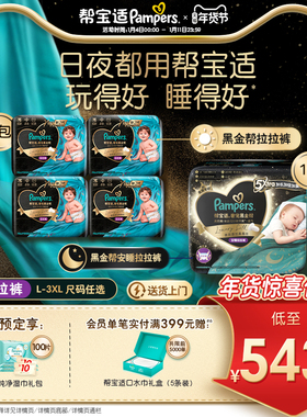【日夜组合】帮宝适黑金帮拉拉裤*2箱+奢宠安睡拉拉裤L-XXXL