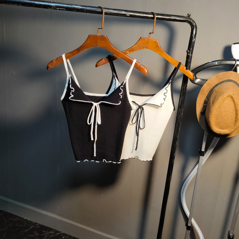 花瓣型翻领针织吊带背心女2025夏新款甜辣性感修身无袖小上衣外贸