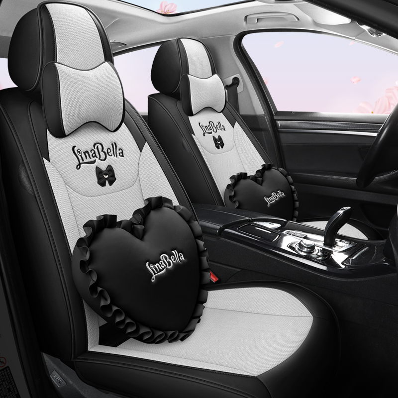 25女神亚麻汽车坐垫四季通用棉麻座椅套全包围座套可爱时尚车座垫