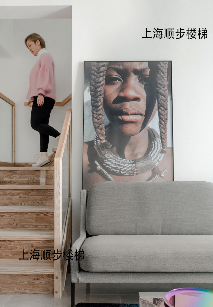 11/11活动大放价现代简约原木色实木楼梯上海loft楼梯别墅楼梯钢