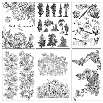 手账 花草系列透明印章图章橡皮硅胶DIY相册贺卡制作