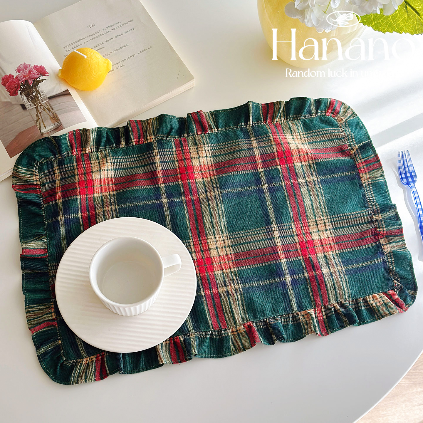 圣诞节格子木耳边装饰餐垫