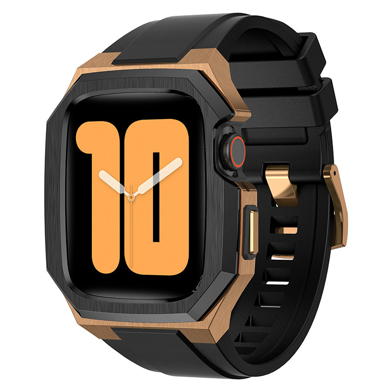 适用苹果手表iWatch9保护壳AppleWatch ultra2表壳一体表带s9不锈钢一体金属改装SE全包套9代5氟橡胶se小众S8