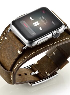 适用applewatch表带牛皮SE腕带