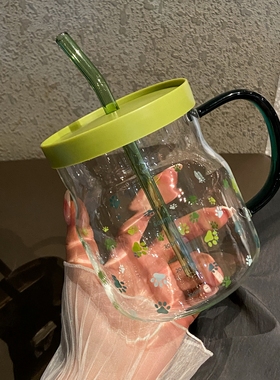 高颜值玻璃杯600ml印花带刻度杯家用喝水杯吸管杯情侣杯牛奶杯