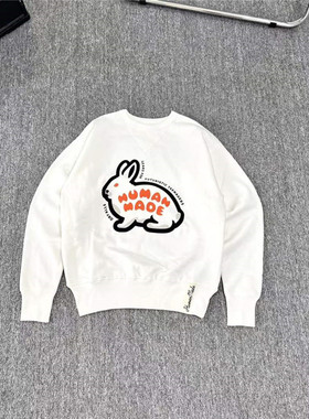 日系Humanmade秋冬兔年限定款加绒圆领情侣套头卫衣男女同款